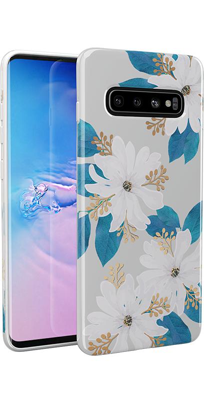 Blue and Gold Clear Floral Samsung Case - Image 2