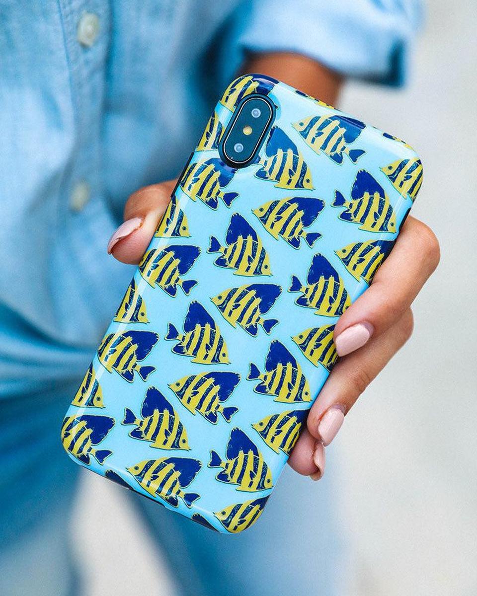 Something's Fishy | Navy Blue & Yellow Fish Print Case - Image 37